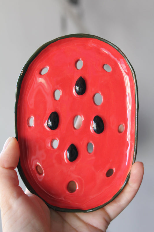 Pachet săpun natural Watermelon și săpunieră din ceramică si burete de lufa